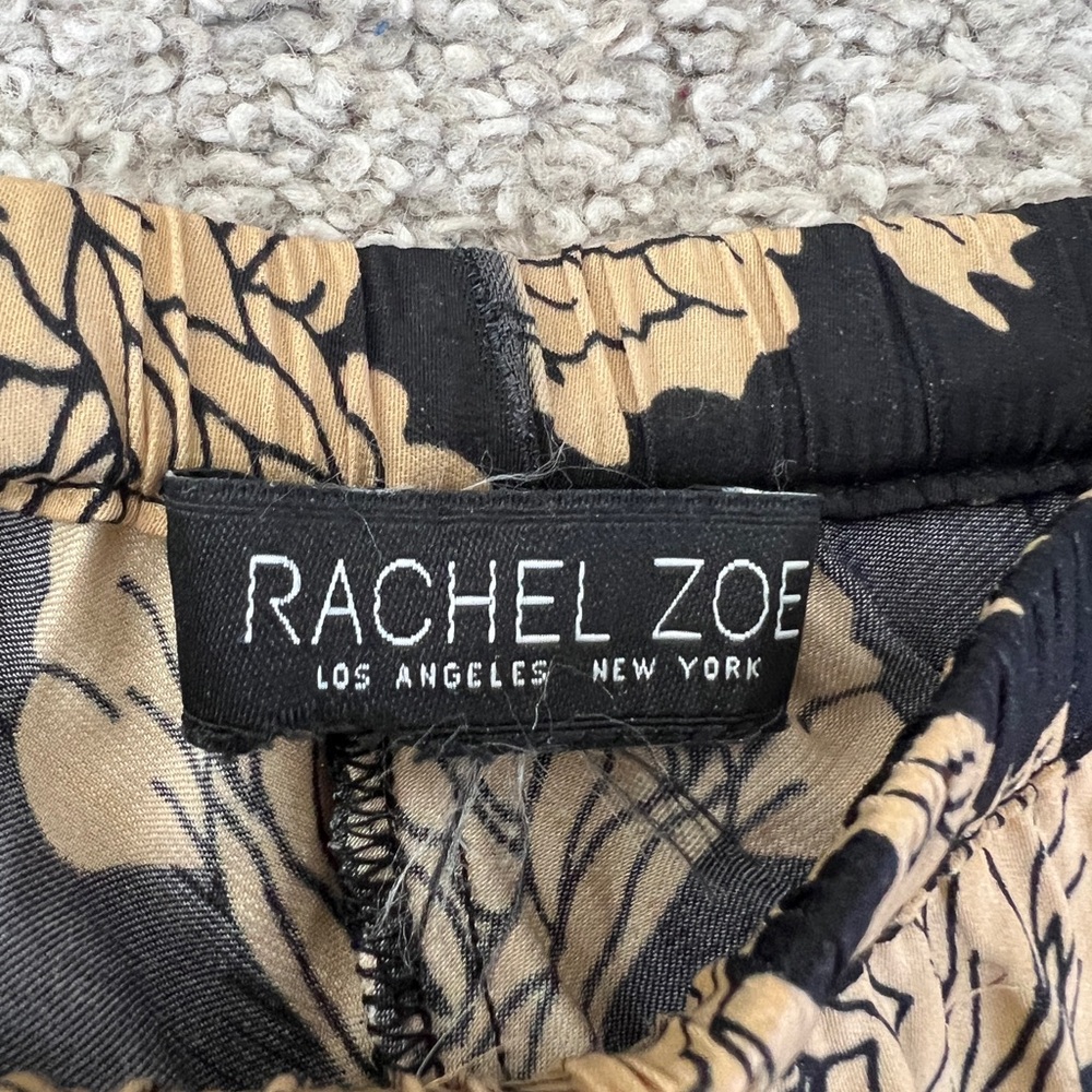 Rachel Zoe Wide Leg Boho Palazzos Pants | Black & Tan Rose Floral | Pockets - Picture 7 of 10